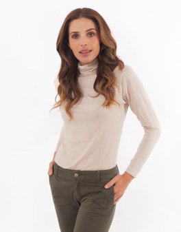 Dolcevita in Tencel™ e Cashmere a Manica Lunga - Conchiglia - 3