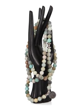 Mala in Amazzonite Elastico con Ciondolo Loto - 3