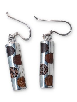 Orecchini Rettangolari in Argento con Legno e Conchiglia - 1