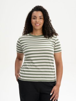 T-Shirt Donna in Cotone Bio Khira - Righe Verde Timo - 3