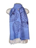 Foulard in Cotone e Seta Stampa Foglie di Loto Blu